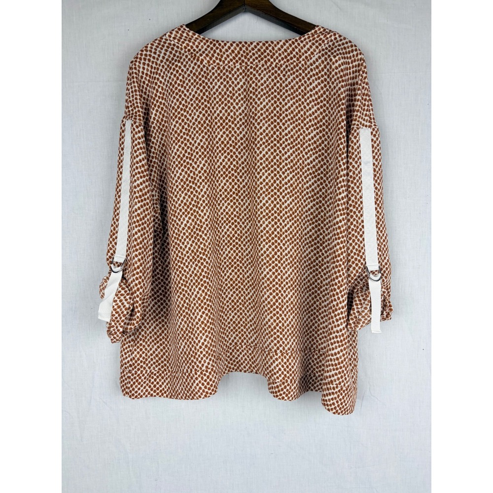 Worthington Womens Brown White Dot V-Neck Roll Tab Sleeve Blouse Top 1X - Picture 7 of 15